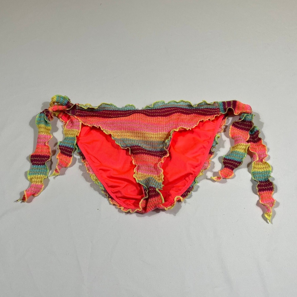 Victoria's Secret Bikini Bottom Women Small Multi-Color Metallic Stripe Side Tie
